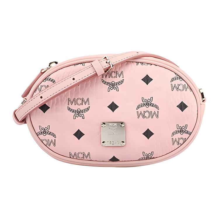 

MCM Pink Visetos Leather Oval Crossbody Camera Bag with Silver Hardware for Daily Use Basic Set (Bag+Dust Bag)