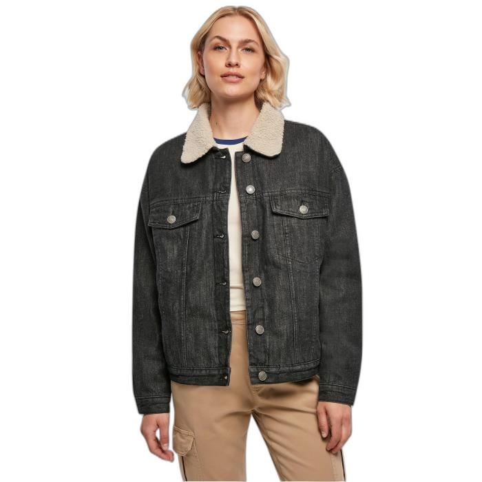 Veste En Jean À Col Sherpa Oversize Femme Urban Classics GT - Noir - 2XL