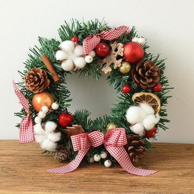 Sztuczny wieniec świąteczny, girlanda na drzwi, ozdoba Xmas na werandę w stylu wiejskim