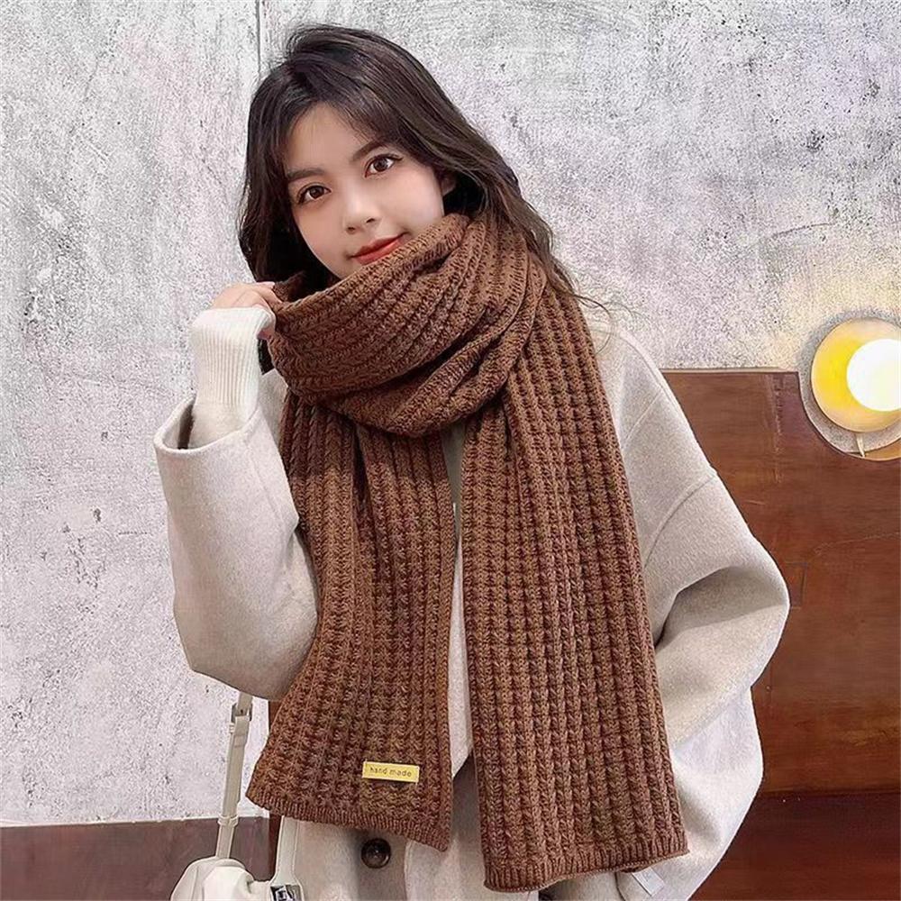 Fashion Women Men Winter Warm Knitted Scarf Solid Color Outdoor Thicken Neckerchief Vintage Wraps Woolen Long Scarves Neck Cover