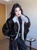 Fur Collar Leather Jacket with Airplane Buckle and Stand Collar for Men & Women - Warm Autumn/Winter Coat with Thick Cotton & Velvet Lining