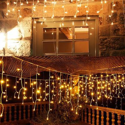 Solar Curtain Icicle Light Waterproof Outdoor LED Fairy String Lights Wedding Party Christmas Eaves Patio Yard Garden Decor