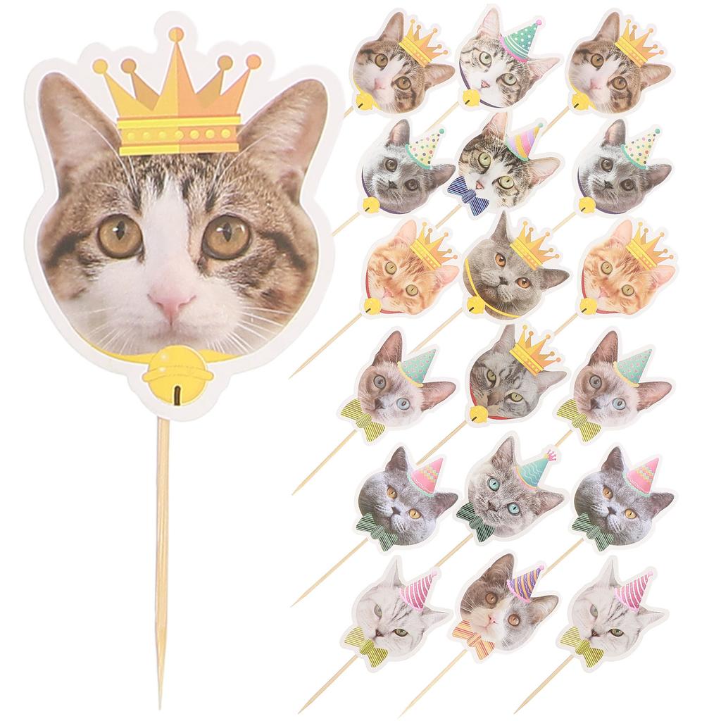 24 Stück Katzen-Kuchenaufsätze Tierdekorationen Bambusspieße Cupcake-Party Hochzeit Geburtstag Zubehör Festliche Partyartikel