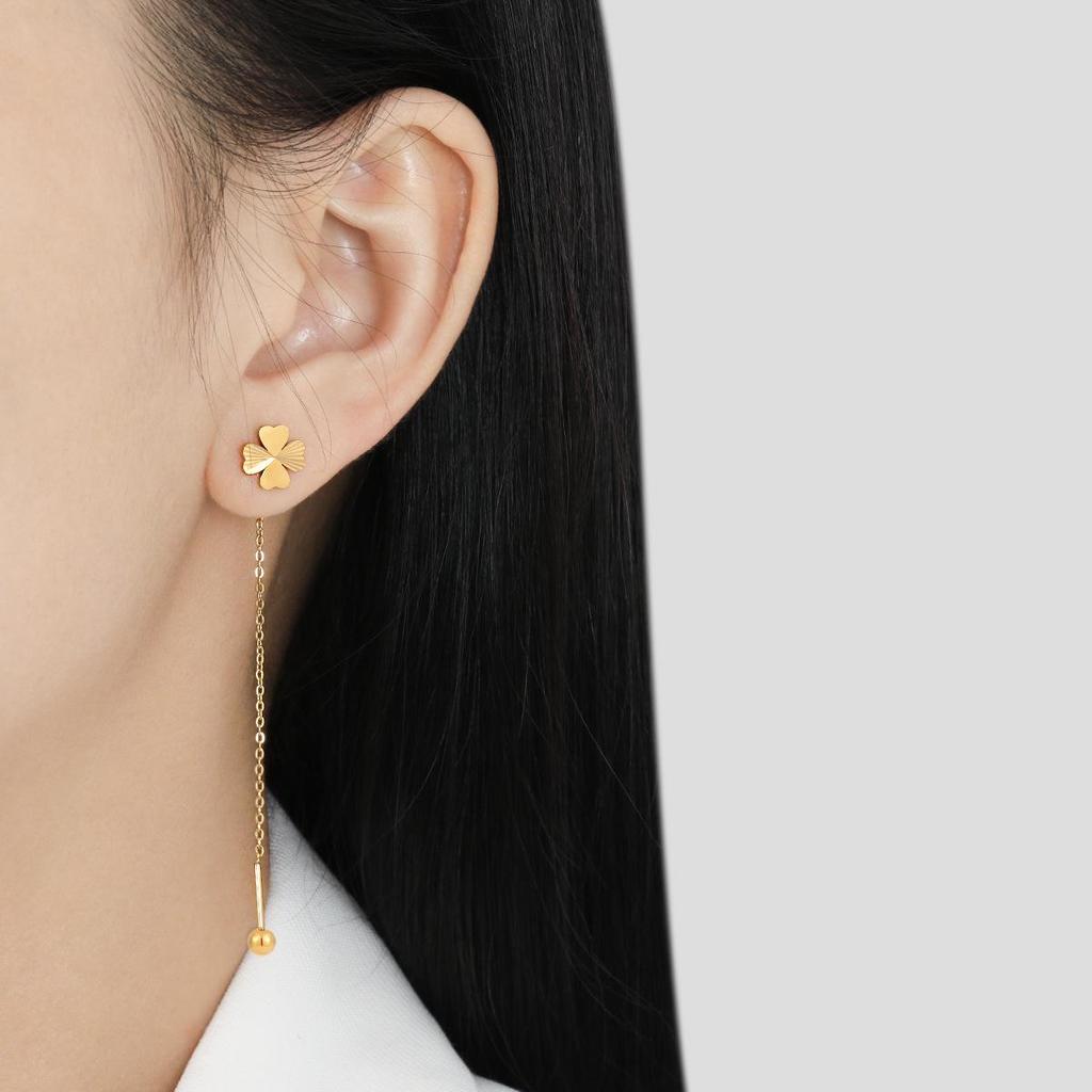 Korean High-End Laser Heart Four-Leaf Clover Earrings - Women's Fashion Titanium Steel