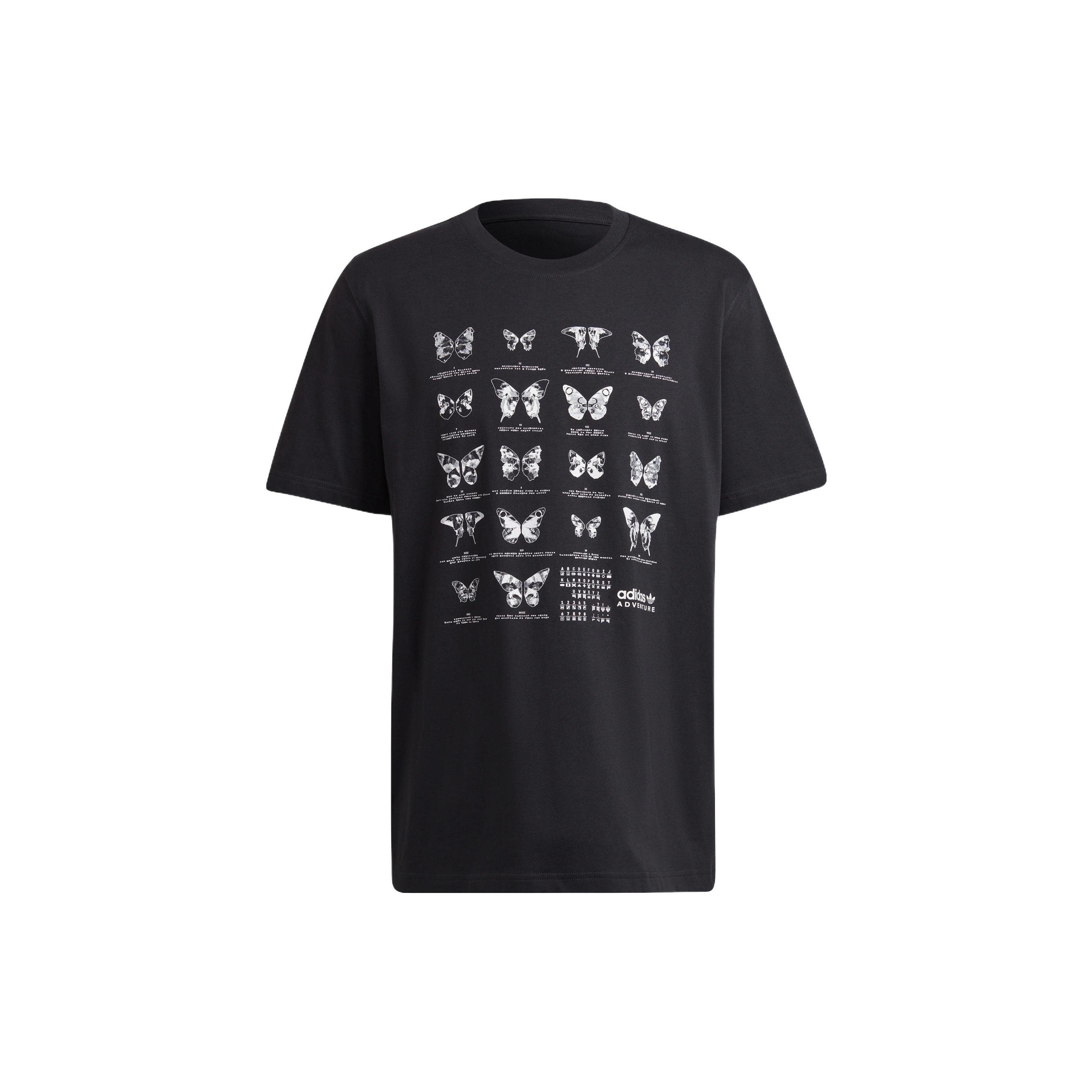 Men s adidas originals Butterfly Printing Casual Sports Loose Short Sleeve Black T-Shirt HF4802 S