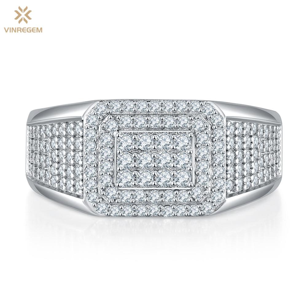 

Vinregem, 100% стерлинговое серебро 925 пробы, сверкающее VVS1 D, цвет 0,84 карата, настоящий муассанит, полное бриллиантовое юбилейное кольцо для мужчин и женщин, подарки, обручальные украшения US 8 белый