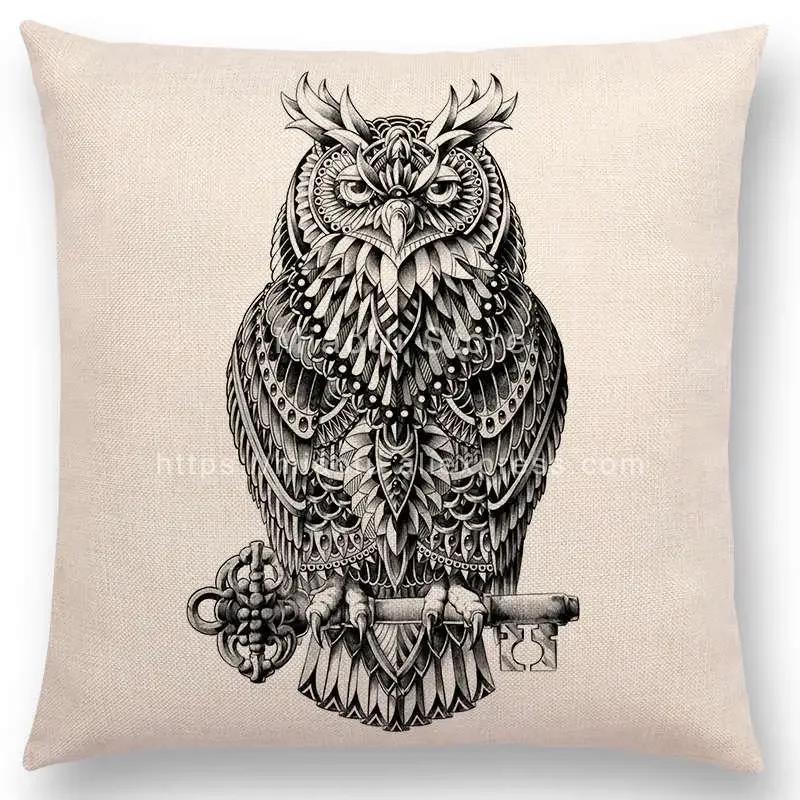 New Ornate Brave Animals Totems Free Beast Faith Tattoo Prints Cushion Cover Sofa Throw Pillow Case Owl Elephant Shark Bear