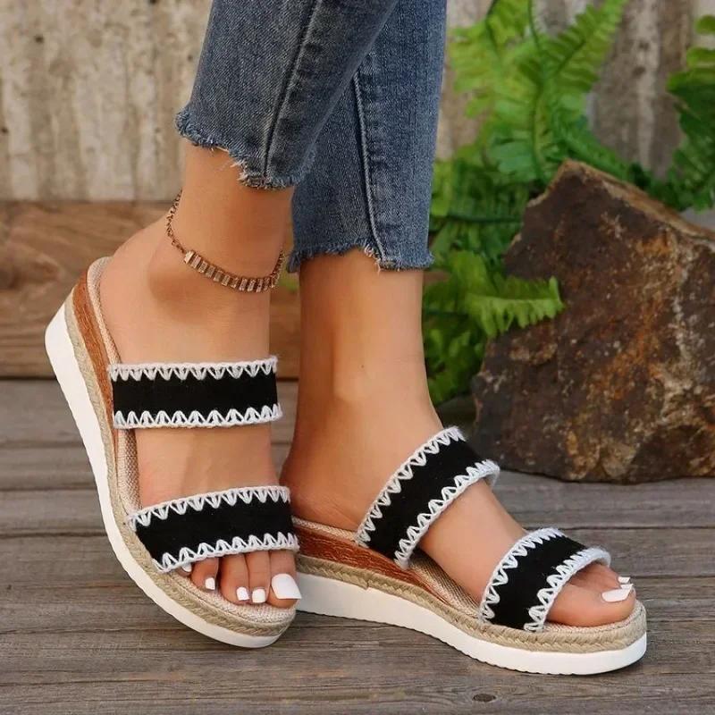Fashion Weave Women's Slippers Summer Shoes for Women Beach Casual Heeled Sandals Bohemian Handmade Ladies Espadrilles Size 35-43