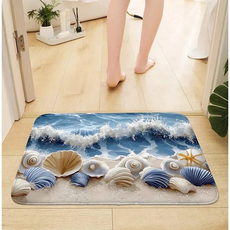 1 Stück Eingangstür-Matte, Kleiner Teppich mit Strandmuster, Rutschfeste Bodenmatte für Badezimmer, Bodenmatte für Wohnzimmer, Weihnachtsgeschenk
