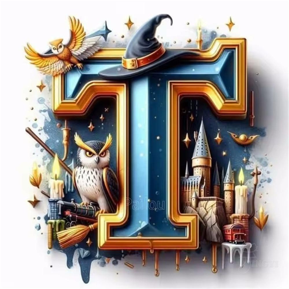 Harry Potter Fantasy Castle and Owl Letters Diamond Painting Cross Stitch Art Magical Alphabet Witch House Mosaic Home Decor