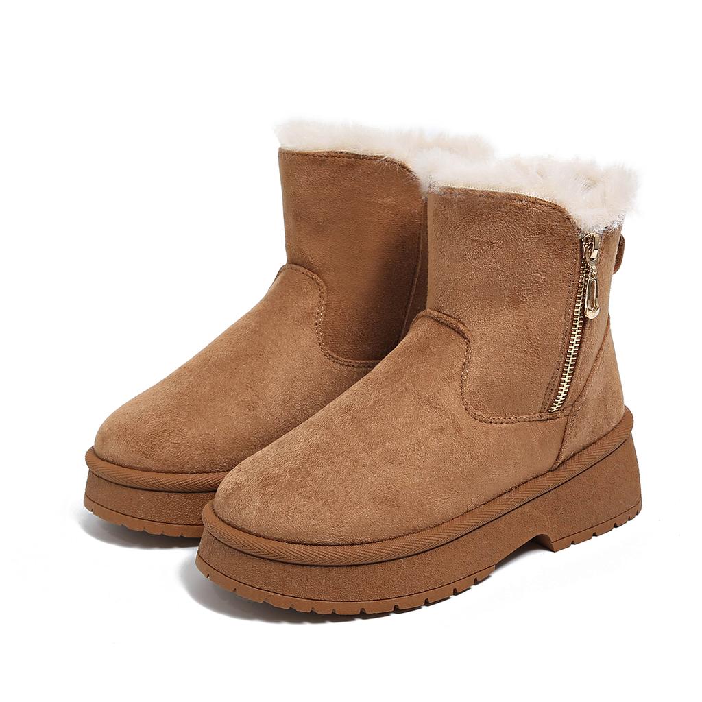 Faux Suede Fluffy Side Zipper Snow Boots Women  Winter Warm Fur Platform Ankle Boots for Women Cozy Non Slip Cotton Shoes