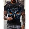 3D Print Colorful Cool Owl T Shirt for Men Fun Animal Pattern Short-Sleeved Tees Harajuku Streetwear Tops O-Neck T-Shirt