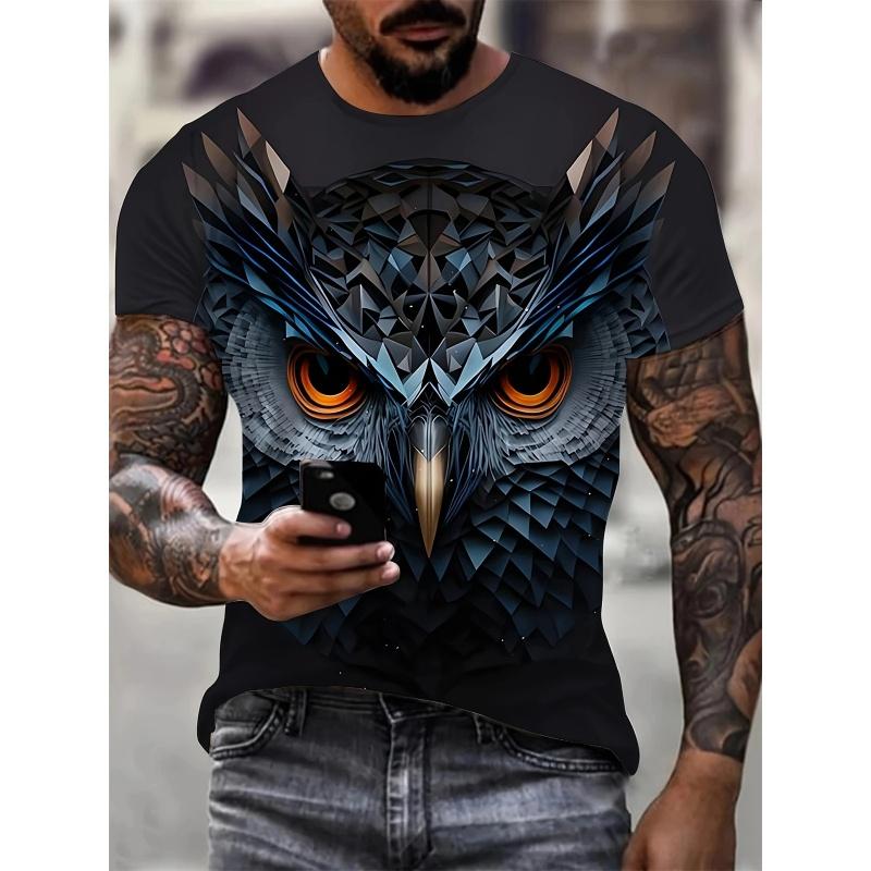 3D Print Colorful Cool Owl T Shirt for Men Fun Animal Pattern Short-Sleeved Tees Harajuku Streetwear Tops O-Neck T-Shirt