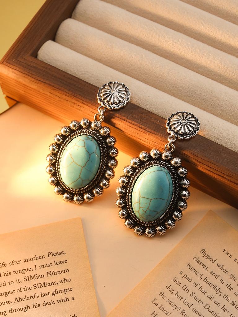 Turquoise Earrings Women'S Fashion Vintage Earrings Geometric Bohemian Earrings