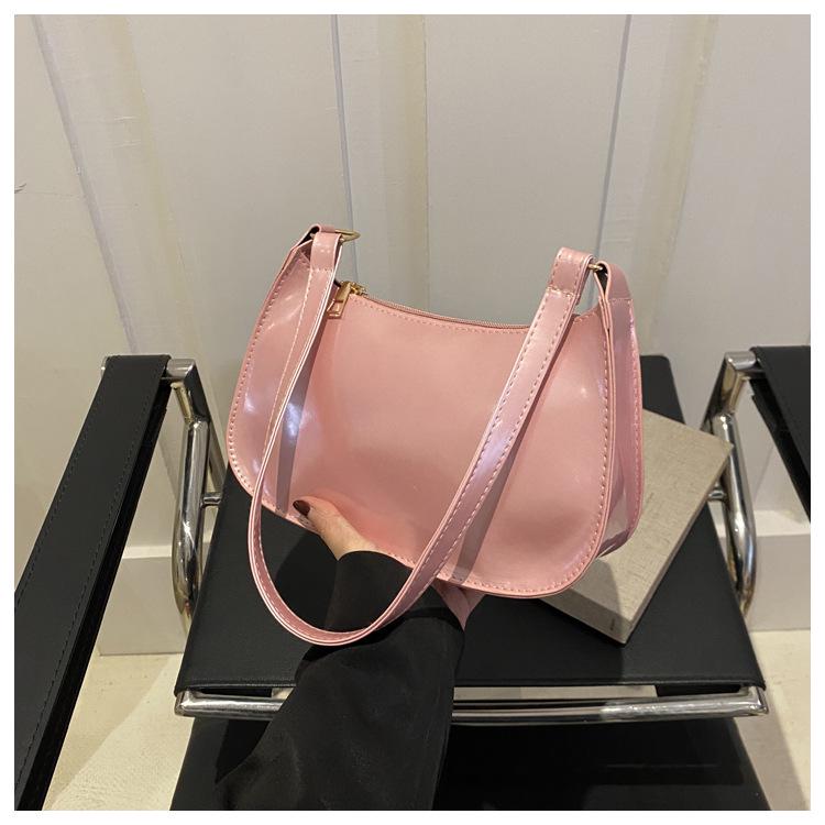 Women's 2024 Patent Leather Minimalist Shoulder Bag – Solid Color, Versatile, Fashionable, Casual Underarm Style