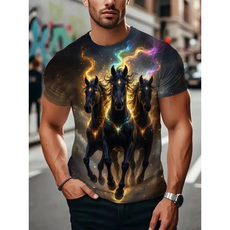 3D Printed Horse Pattern Summer Fashion Men's T-shirt Breathable Casual