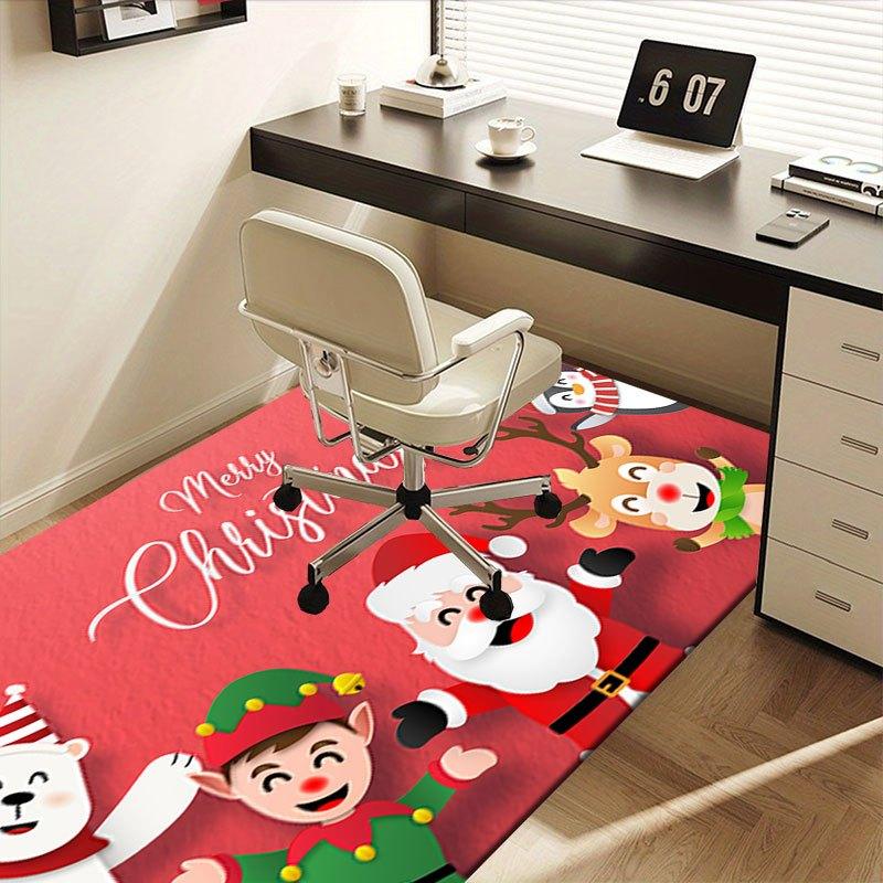 "Merry Christmas! Santa, Elves, Reindeer & Penguin Greeting Card"Office Mat Perfect for Home Decor Office Desk Chair Rugs Chair Carpet for o