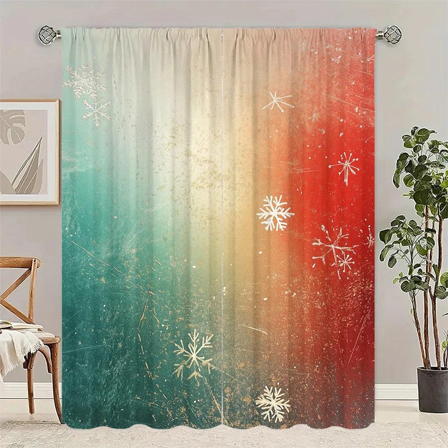 

Christmas Gradient Color Printed Curtains Pole Bag Decorations Home Room Curtain Polyester W100*H70(CM)-Hooks&1PCS