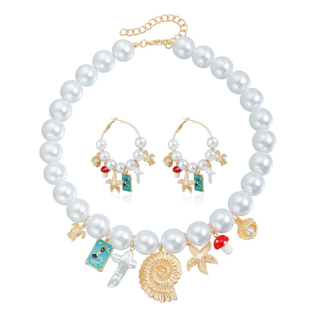 Muschel Seestern Schlüsselbein Anhänger Simulation Perlenkette Schmuck Strandurlaub Statement Halskette