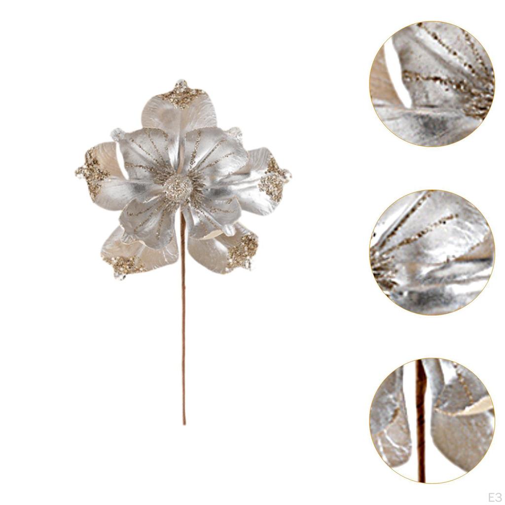 Christmas Poinsettia Arrangement, Floral Pick with Artificial Flower Stem for Seasonal Displays