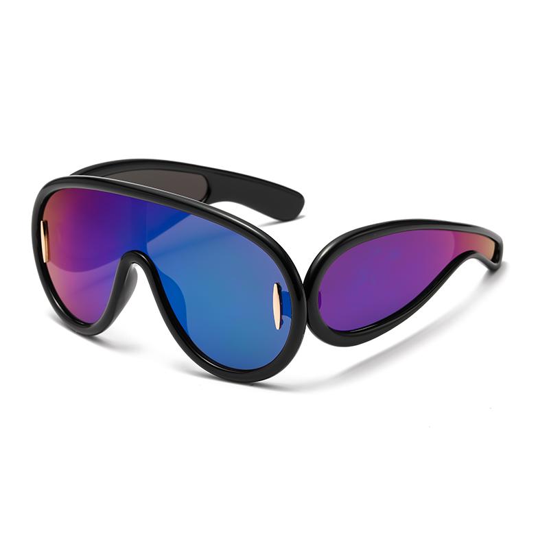 New Fashion One-Piece Large Frame Sunglasses Cyberpunk Style for Women Men Outdoor Travel UV Protection