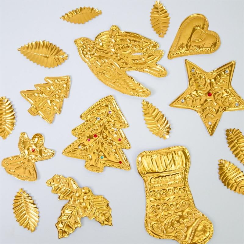 Handmade Aluminum Foil Holiday Decorations Set Foil Embossed Christmas Ornament For Home And Office Christmas Tree