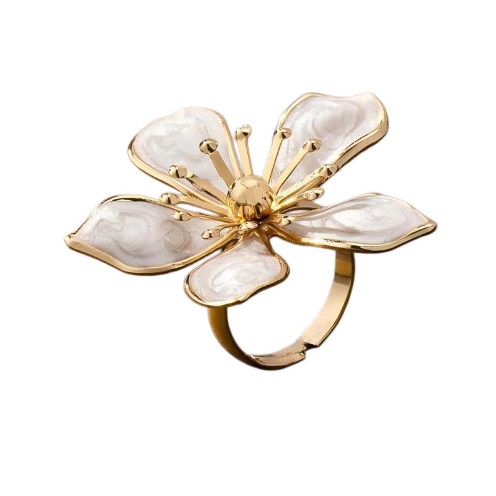 Banquet Luxury Large Flower Ring Jewelry Wide Opening Ring French Elegant Enamel Bride Ring Gift
