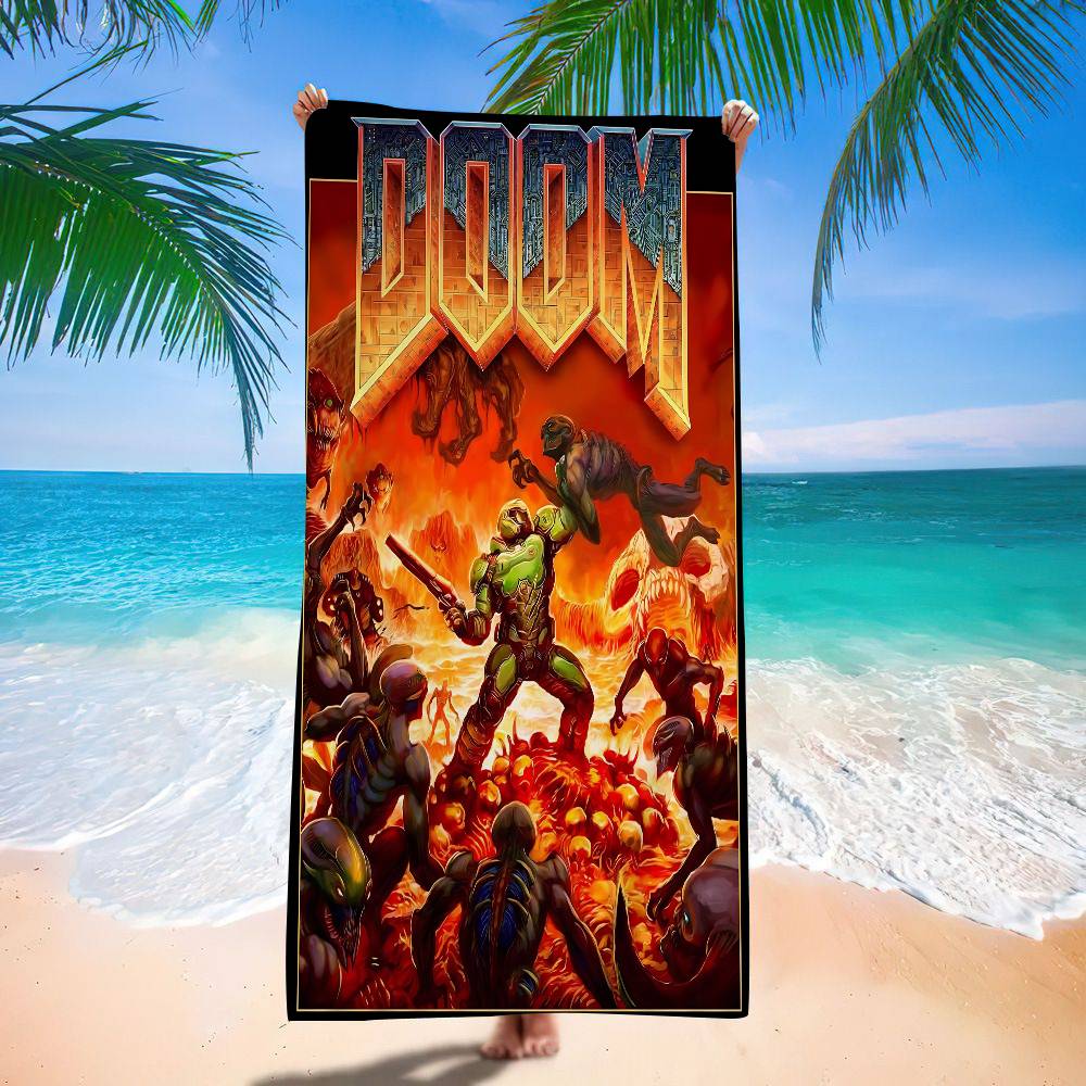 Cool Movie D-Doom Anime Beach Swimming Towel Soft Absorbent Washcloth Children's Gifts For Kids Travel Camping Gym