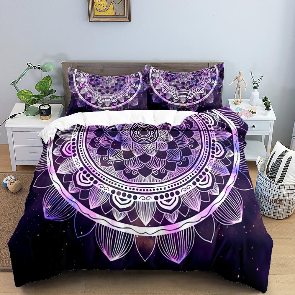 Mandala Duvet Cover Set Bohemian Style Yoga Eye Mandala Flower Dark Gold for Kid Boys Girl Polyester Bedding Set King Queen Size