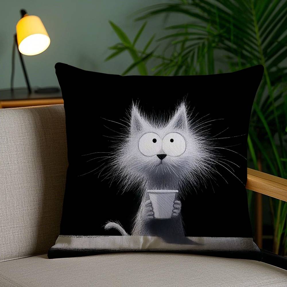 Simple Cartoon Furry Cat Pattern Pillow Case Anti-dustmite Pillowcase Invisible Zipper Silky Short Plush Sofa Cushion Cover