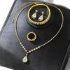 Full Rhinestone Drop Pendant Necklace and Earrings Set 4 - Piece Lightweight Alloy Jewelry for Daily Wear Party Gift