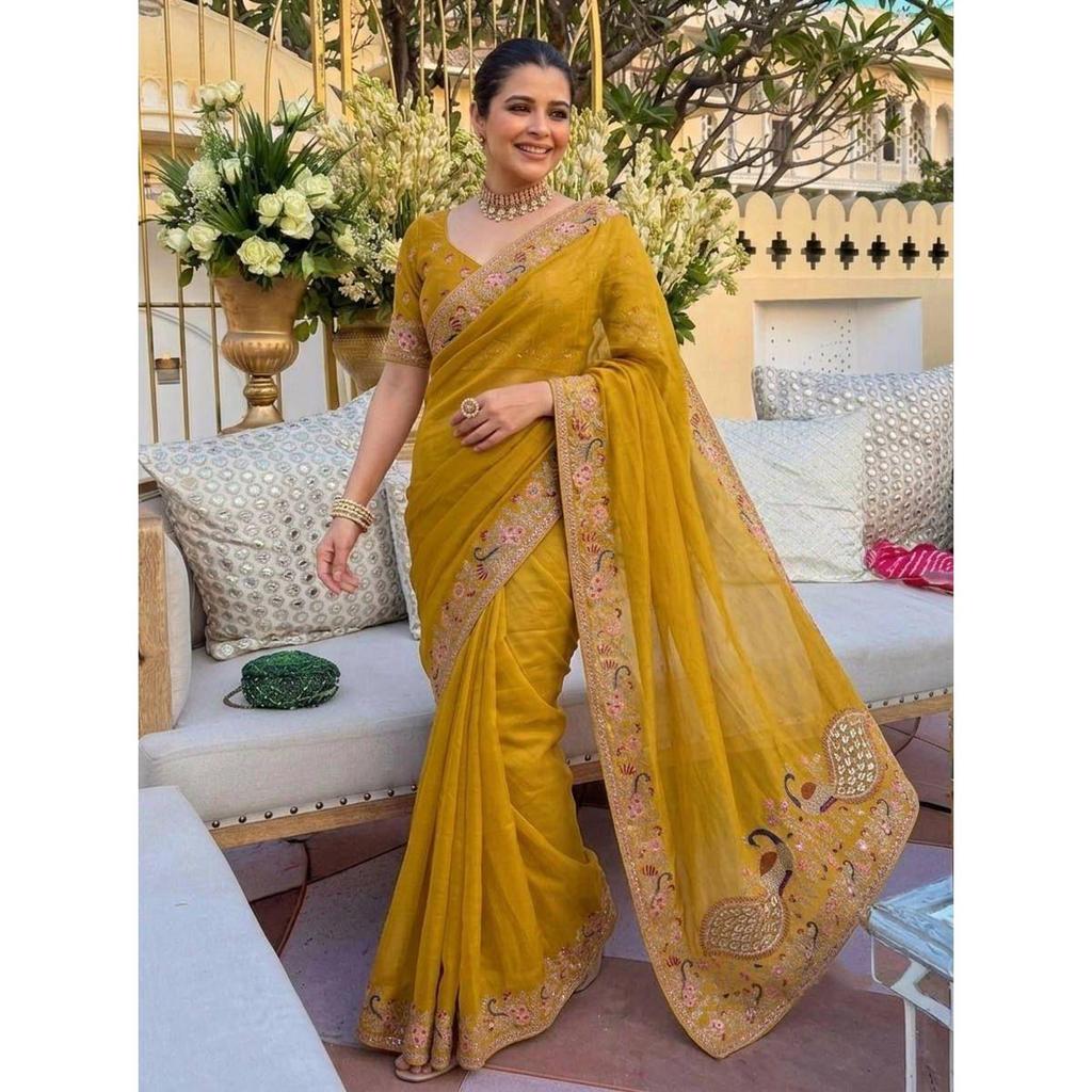 Wedding Collection Soft Star Georgette Saree – Embroidery Cutwork Elegance