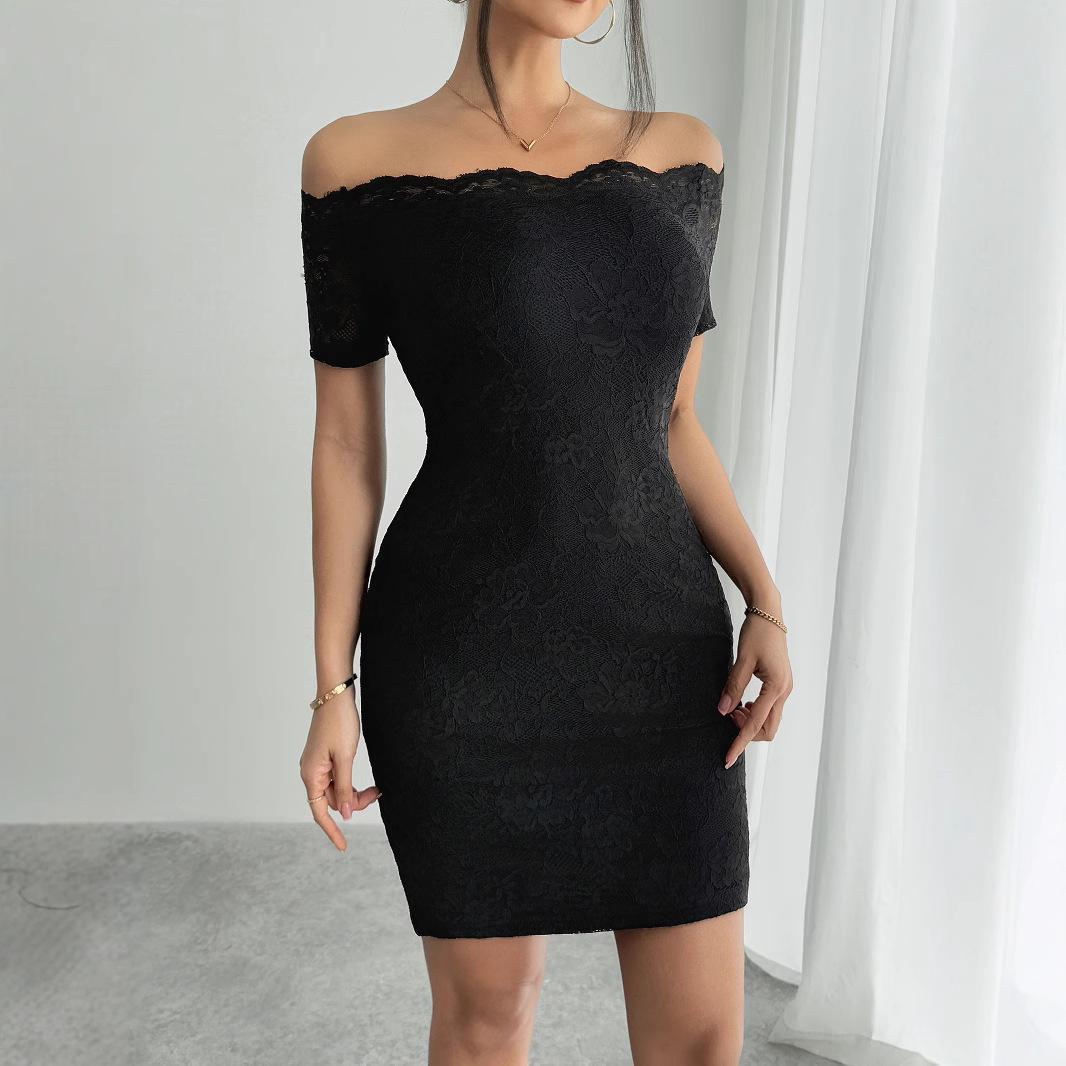 Summer One Shoulder Off Shoulder Slim Fit Flattering Elegant Bodycon Dress Women Mature Style French Retro Slim Sexy Elegant Women Maxi Dress S