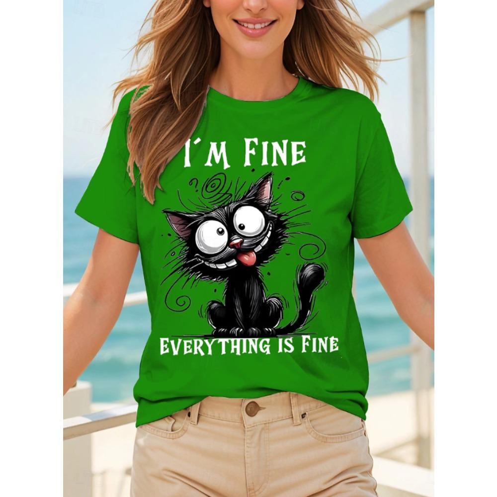 Fashion Women Retro Creative Cat Pattern Print T Shirt Funny Casual O-neck Short Sleeves T-shirt Summer Female Tee Shirt