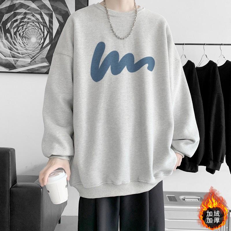 

Толстовка с круглым вырезом, мужская, модная, осенне-зимняя, с принтом, свободного кроя, большого размера, повседневная, бархатная, утепленная, спортивная куртка 5XL