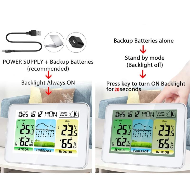 Multifunction Digital Weather Clock Color Screen Temperature Monitor And Alarm Timer Comfort Display for Home