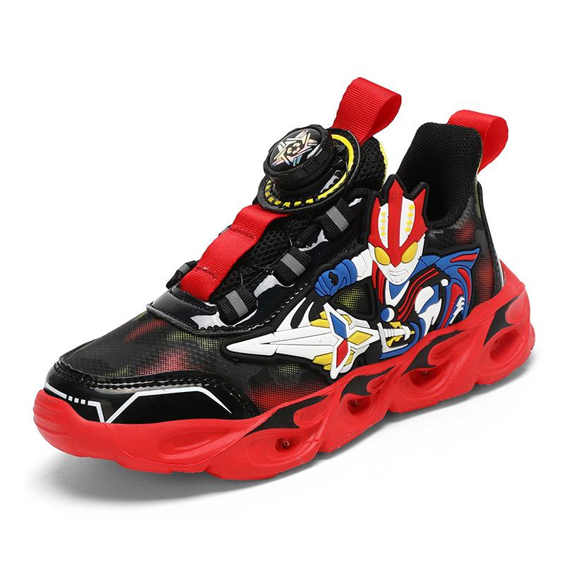 Boty podzimní a zimní svítící běžecké boty protiskluzové chlapecké sportovní boty chlapecké kožené Ultraman 2025 dětský nový trend