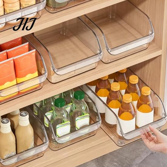 Fresh Keeping Produce Keepers Refrigerator Storage Box with Handle, Clear PET Pull Out Drawer Home Kitchen Accessories Organizer, Stackable
