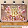 2D Sparkle Pink Gold 18th Happy Birthday Photography Backdrop with Balloons