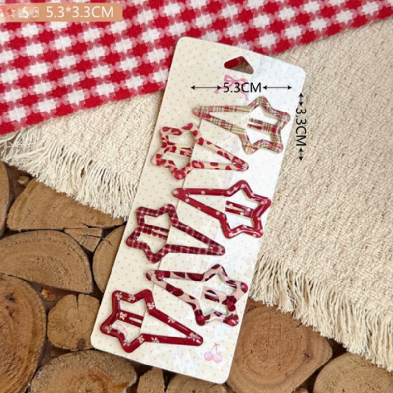 6pcs/set Cute Cartoon Red Hair Clips Sweet Enamel Star Leopard Print Pins for Kids Girls Fashion Hair Accessories for Bangs