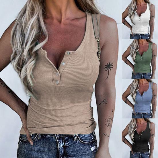 Women Vest Solid Color Ribbed Spring Summer Slim-fitting Breathable T-shirt for Party