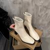 Black High-heeled Short Boots for Women's Autumn and Winter New French Retro Square Head Thin Boots Versatile Thick-heeled Martin Boots for Women's S