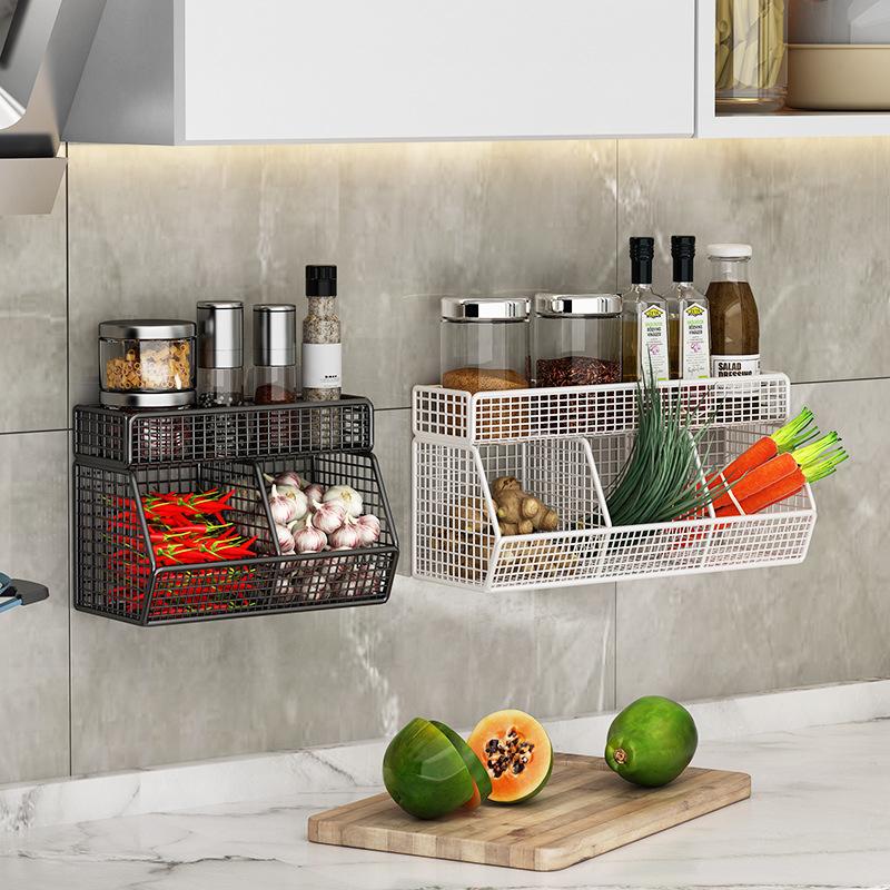 1Pc Wall Mounted Kitchen Storage Basket Durable Wire Storage Rack For Vegetables And Fruits Suitable For Home Organization