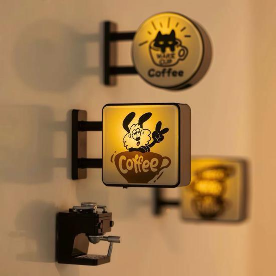 Coffee Lamp Refrigerator Magnet 3D Vintage Coffee Shop Light Fridge Magnet Cabinet Locker Whiteboard Decoration Coffee Lovers Gift