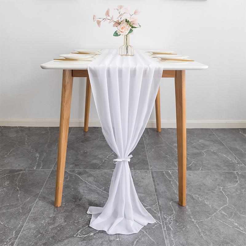 

Chiffon Tablecloth Luxury Gauze Wedding Arched Chair Belt Used for Wedding Birthday Holiday Table Decorat Fabric Solid Color Polyester Yarn Table Flag 30x275cm 1pcs