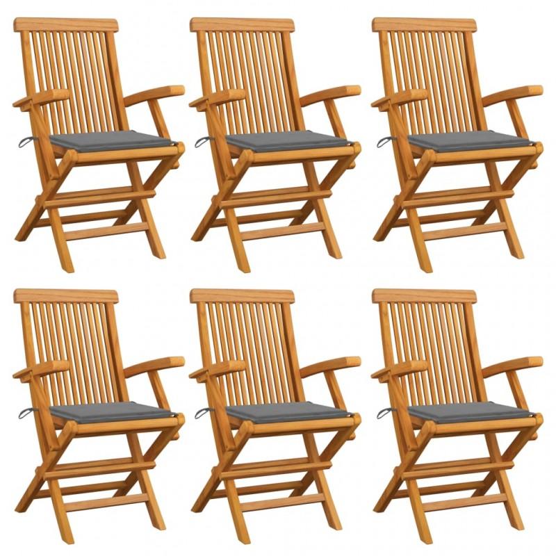 Day and Night - Day and Night Garden Chairs 6 Units Solid Teak Wood with Gray Cushions