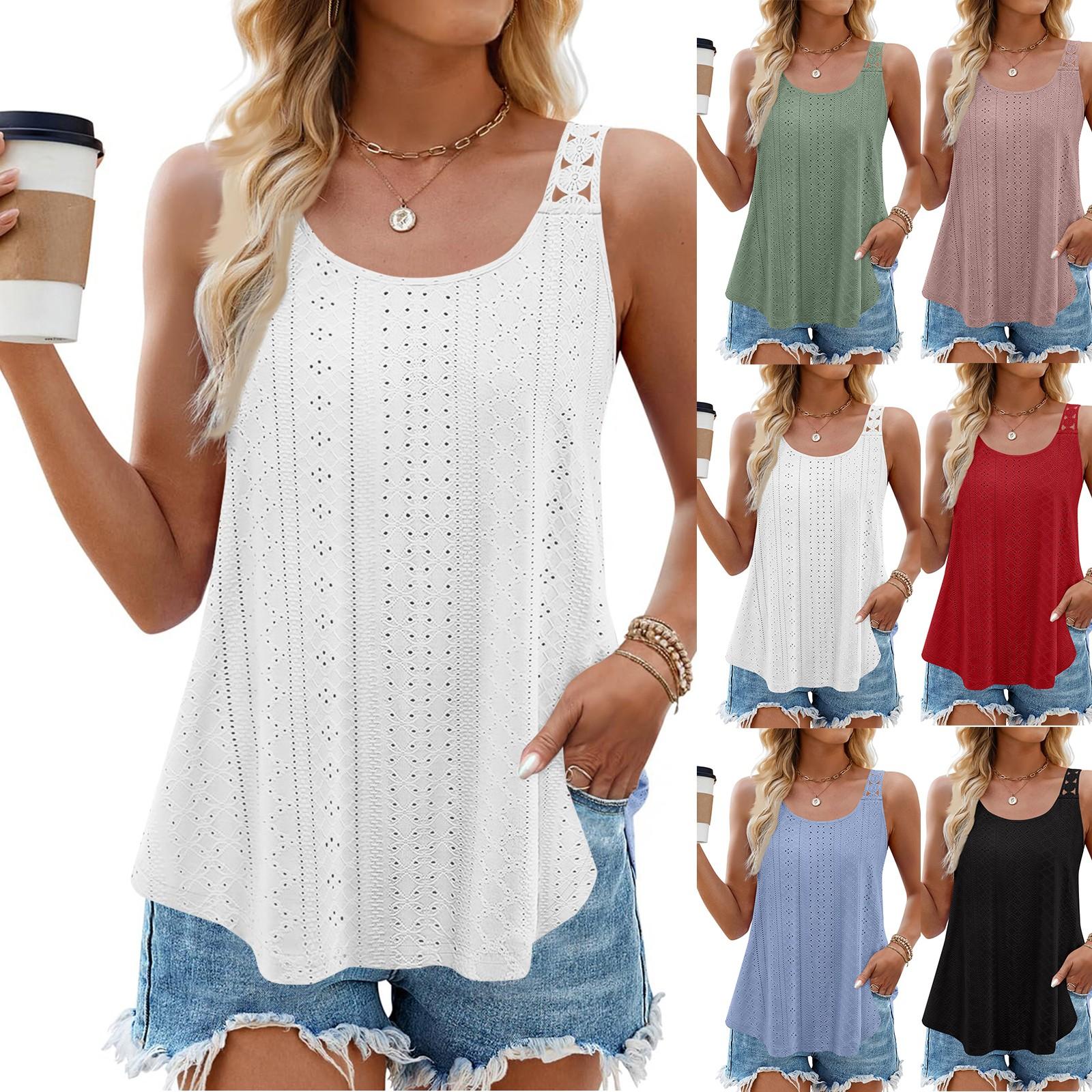 

Women s Flowy Sleeveless Loose-fitting Round Neck Eyelet Staple Suspenders XXL білий