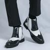Men Brogues Boots Motorcycle Casual Ankle Boots Wingtip Dress Formal High Top Black White Leather Boots Over Sized