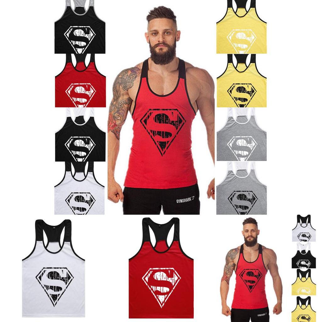 Superman Pattern Mens Sports Vest With Cotton Fabric For Summer Workout And Active Lifestyle
