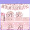 Suprimentos Fofos Rosa para Festa de 21º Aniversário Conjunto de Talheres Descartáveis com Banner Guardanapos Copos Pratos e Utensílios